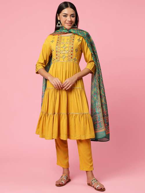 mustard viscose kurta dupatta  set - 21221597 -  Standard Image - 0