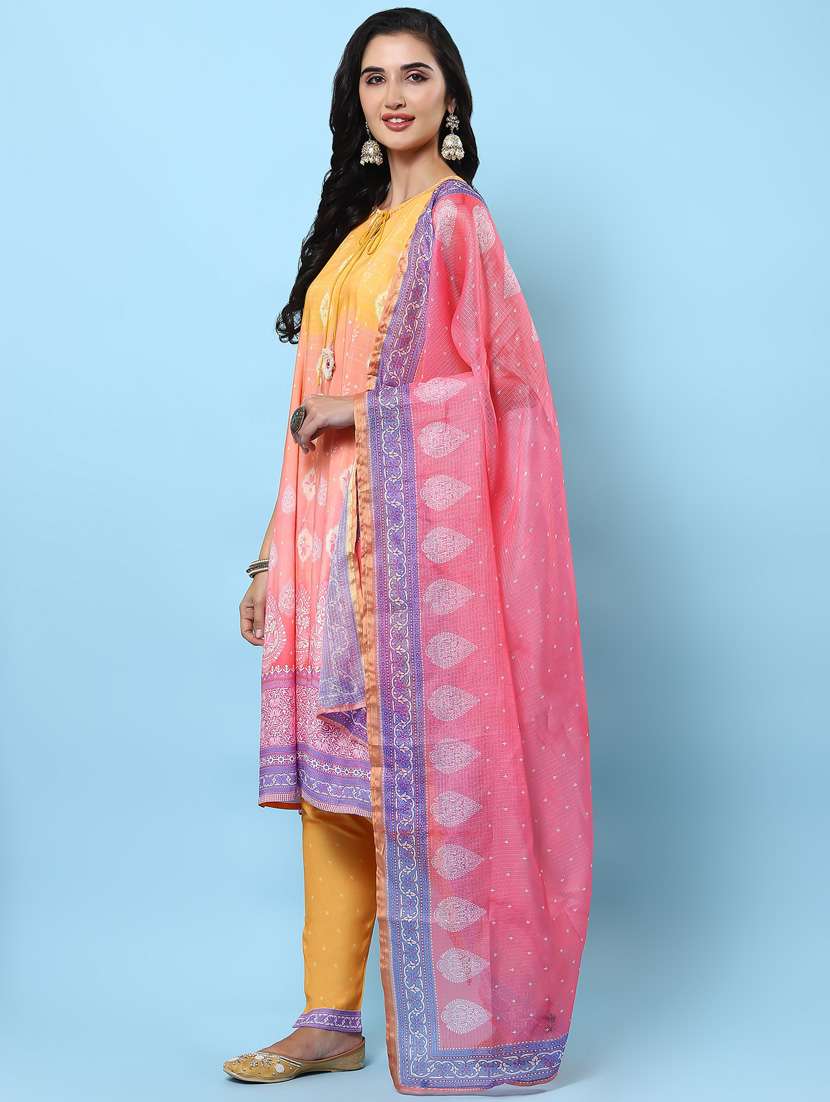 women printed sleeveless kurta pant with dupatta set - 21221598 -  Standard Image - 1