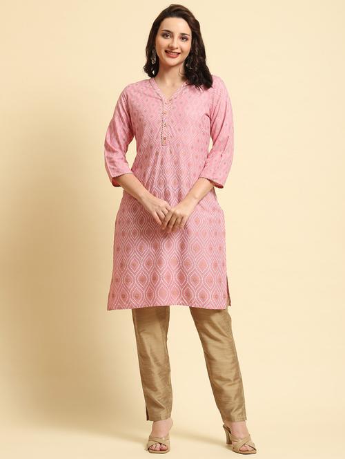 women v-neck printed straight kurta - 21221599 -  Standard Image - 0