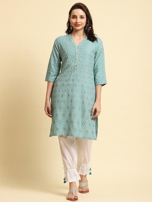 women v-neck printed straight kurta - 21221600 - Standard Image - 0