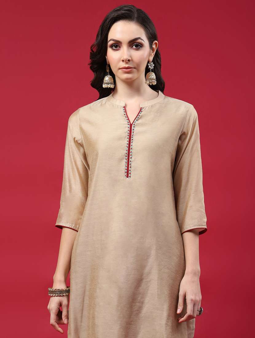beige chanderi kurta dupatta  set - 21221612 -  Standard Image - 6