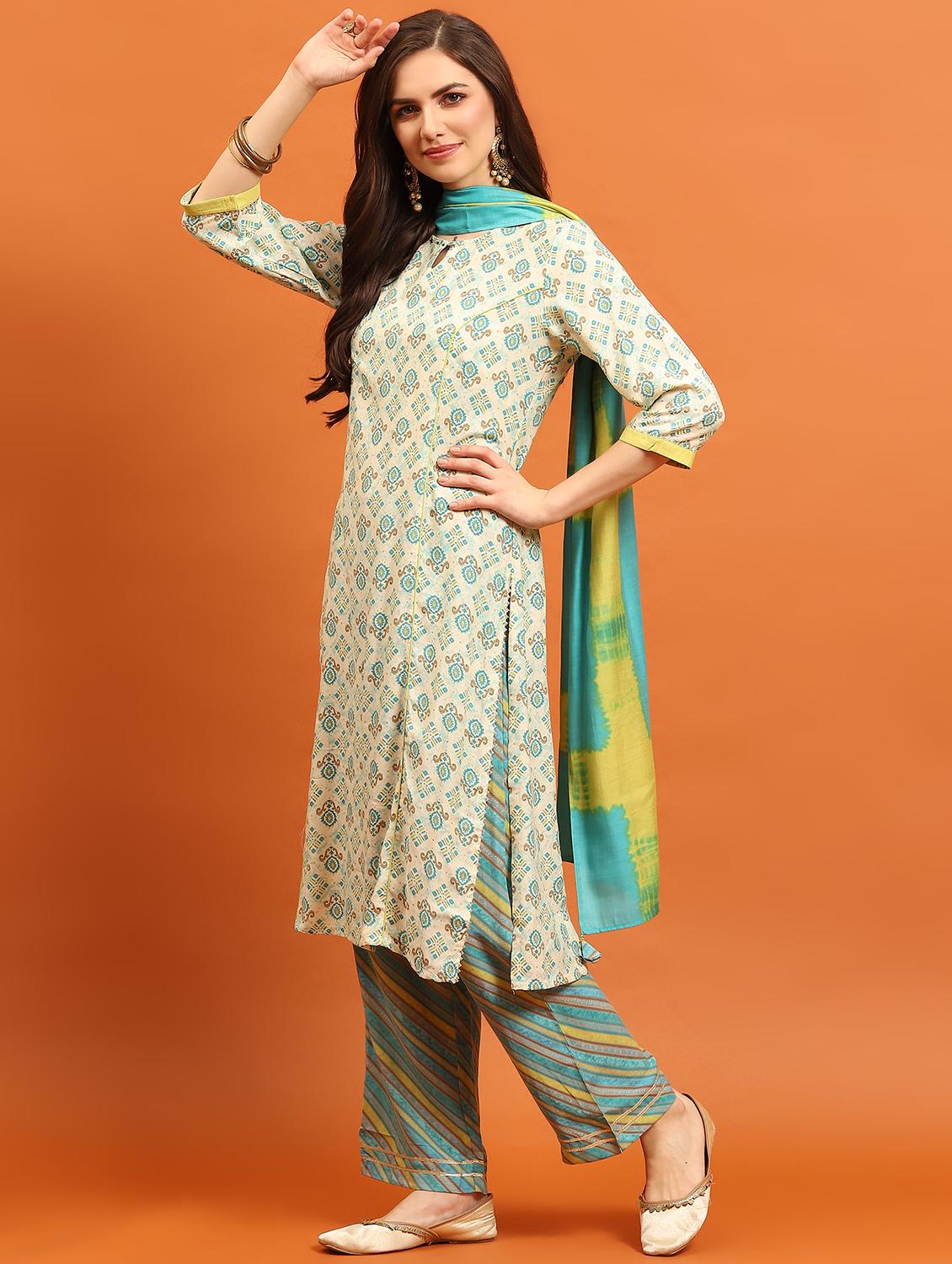 turquoise muslin kurta dupatta  set - 21221626 -  Standard Image - 1