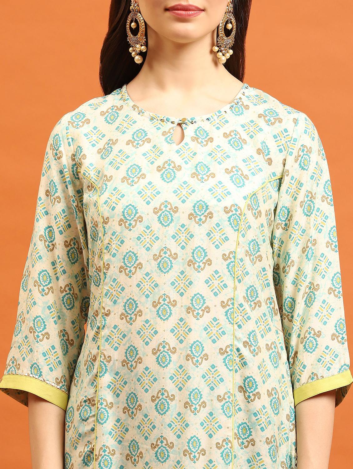 turquoise muslin kurta dupatta set - 21221626 - Standard Image - 4