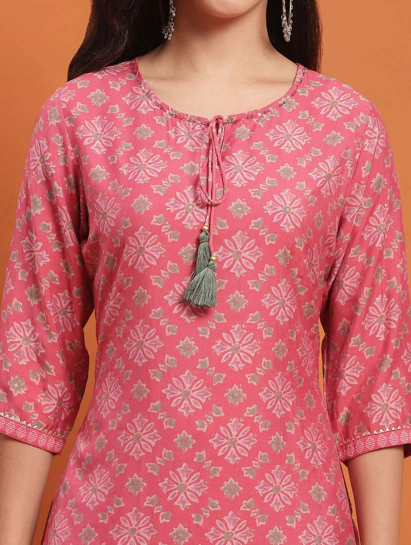 pink muslin kurta dupatta set - 21221631 - Standard Image - 6