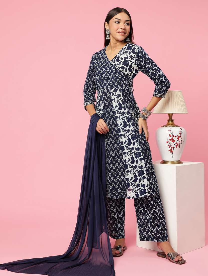 blue cotton kurta dupatta set - 21221633 - Standard Image - 4