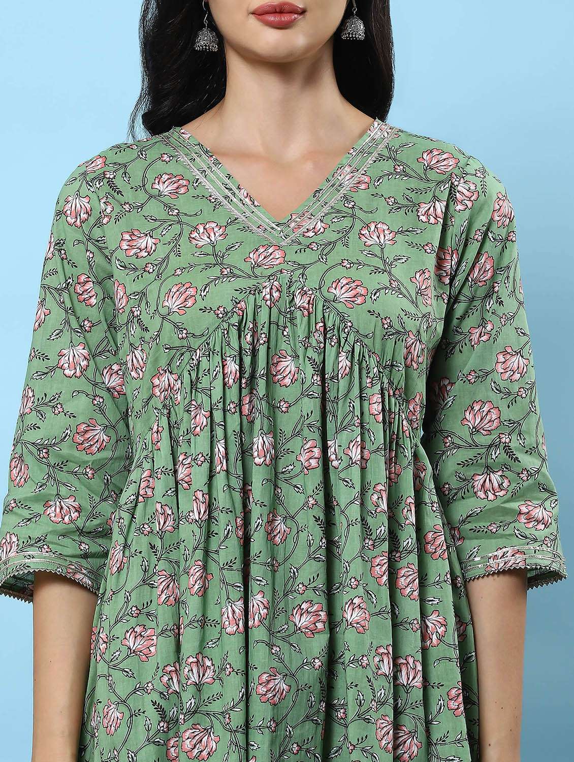 green cotton kurta dupatta set - 21221651 - Standard Image - 6