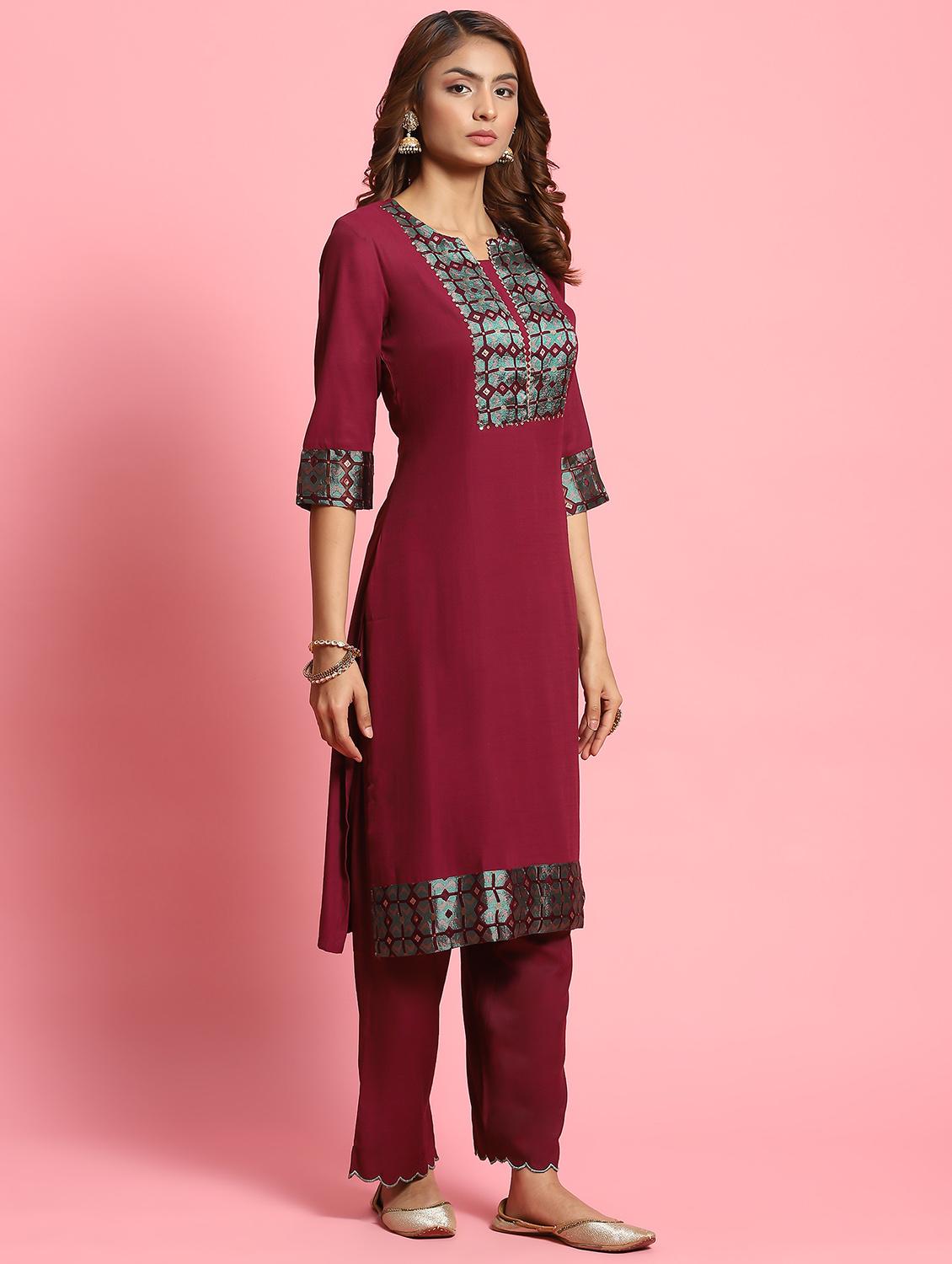 multi colored silk blend kurta dupatta  set - 21221654 -  Standard Image - 1