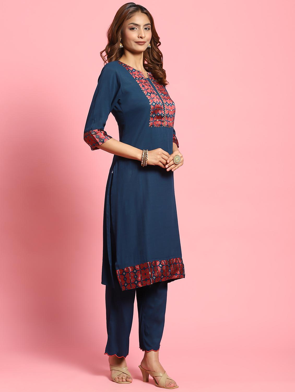 teal silk blend kurta dupatta  set - 21221655 -  Standard Image - 1