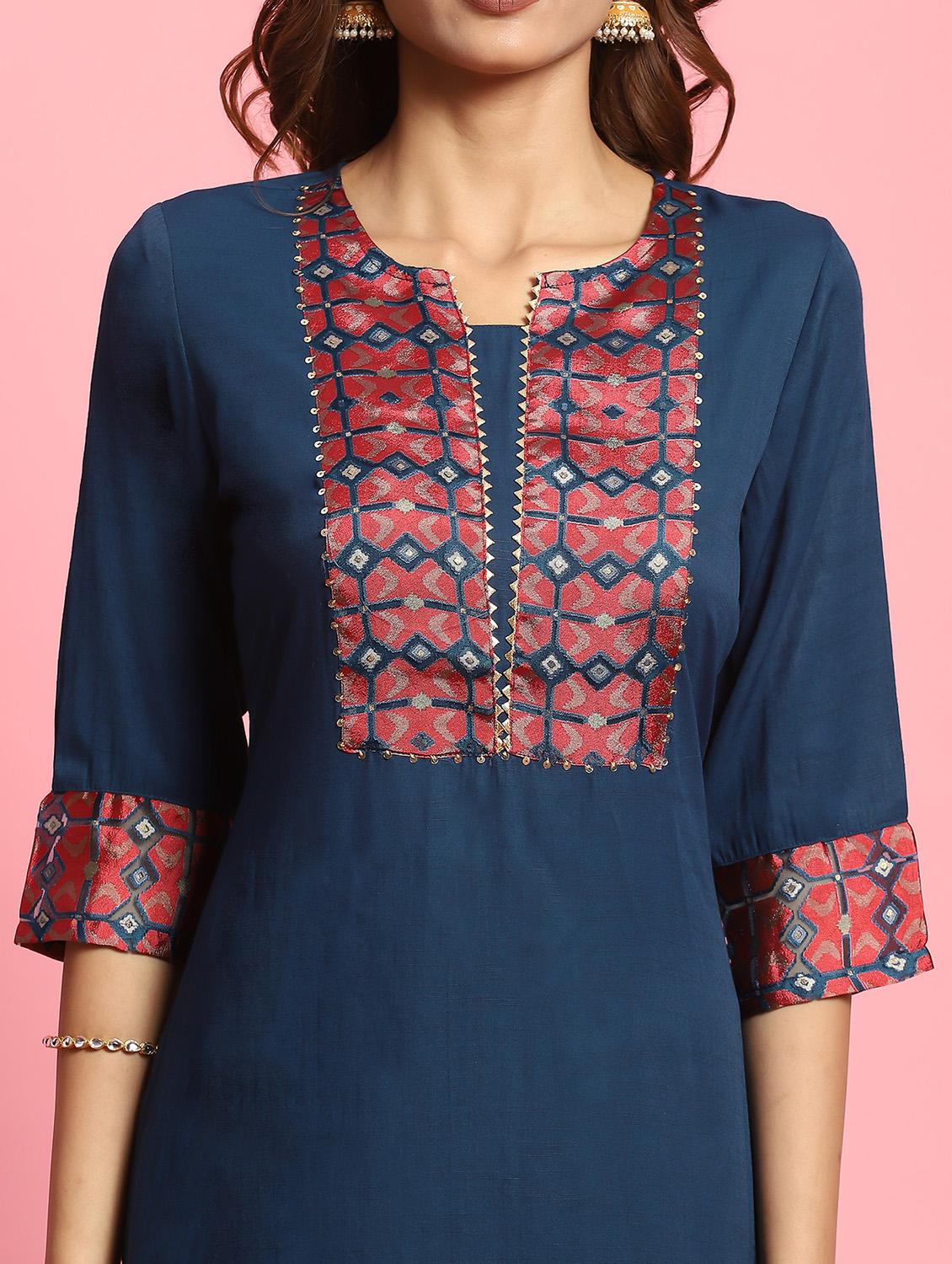 teal silk blend kurta dupatta set - 21221655 - Standard Image - 6