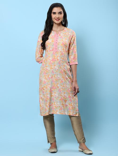women notch neck printed straight kurta - 21221662 - Standard Image - 0
