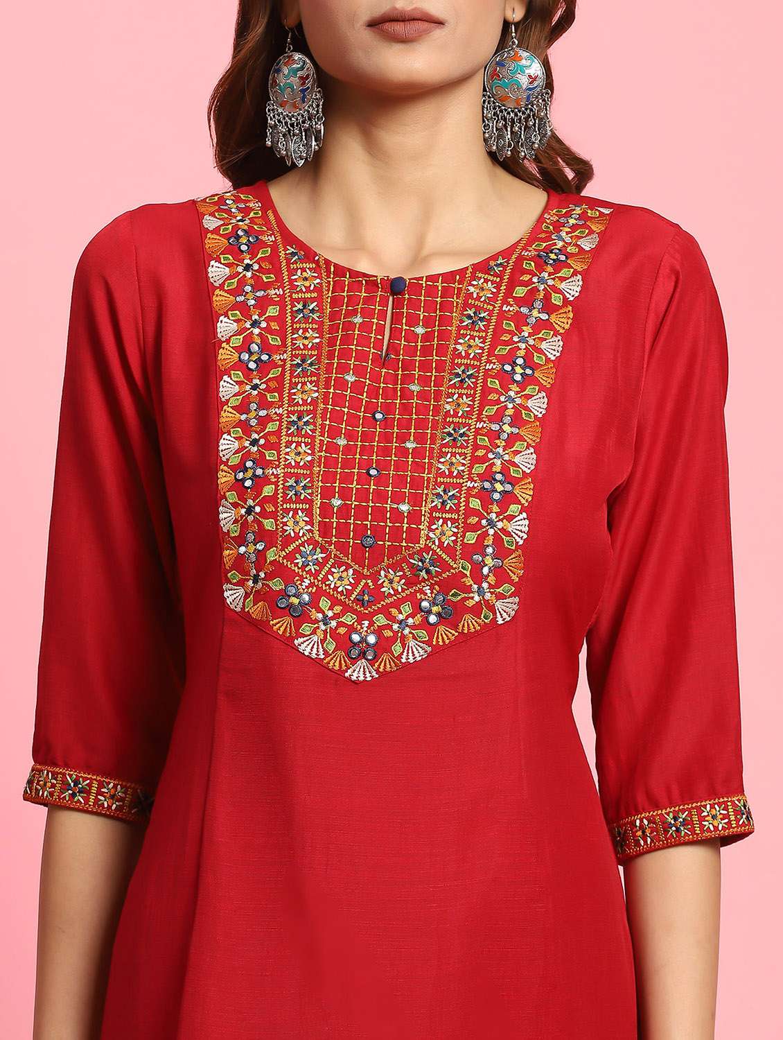 women red round neck kurta pant set - 21221665 - Standard Image - 6