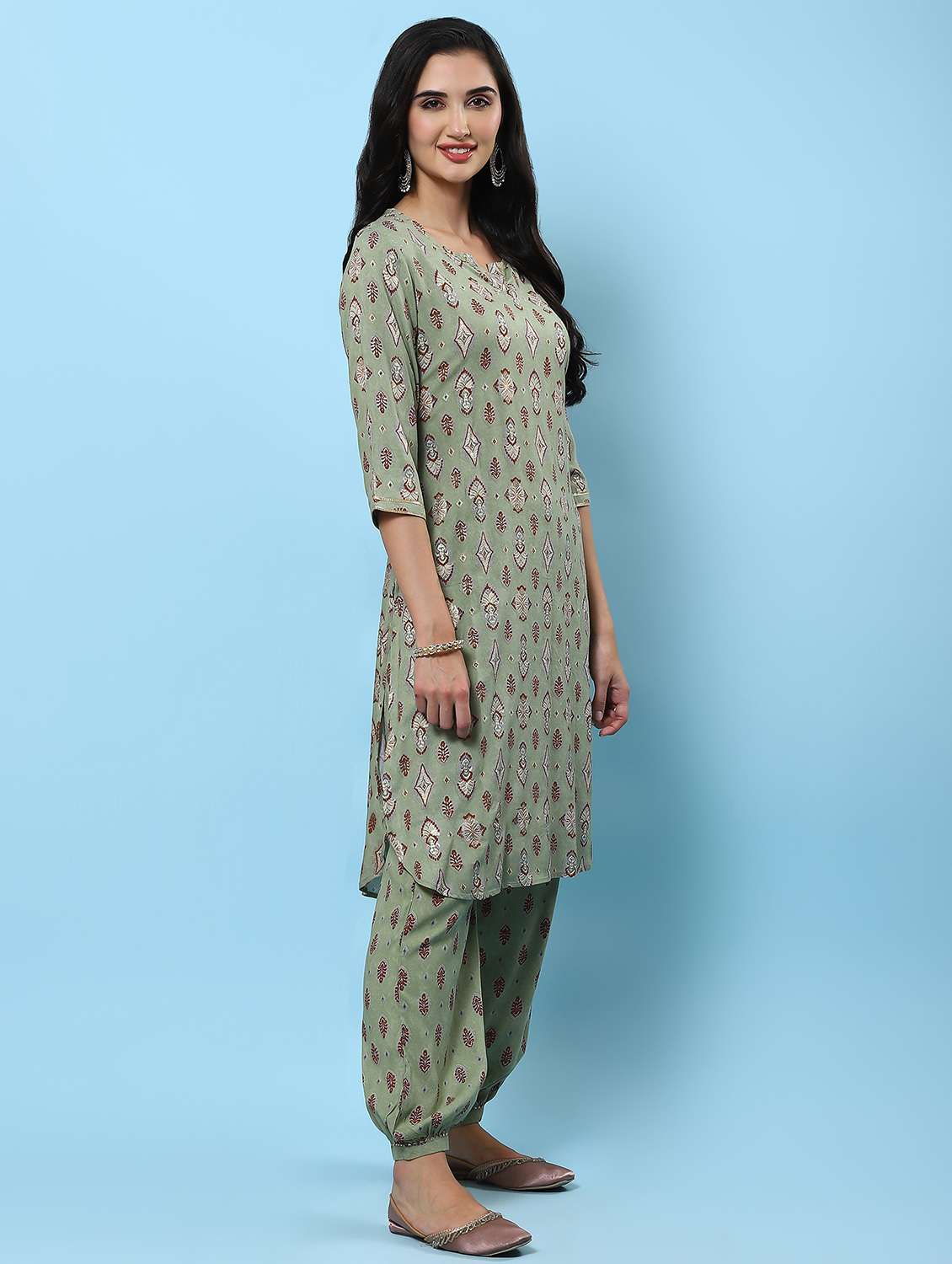 women printed notch neck kurta salwar set - 21221666 -  Standard Image - 1