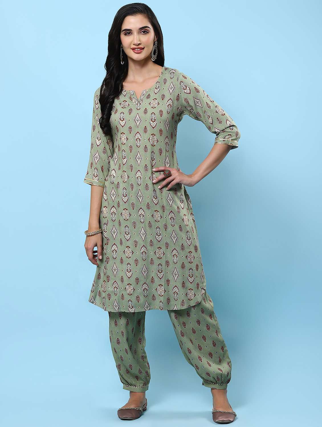 women printed notch neck kurta salwar set - 21221666 -  Standard Image - 4