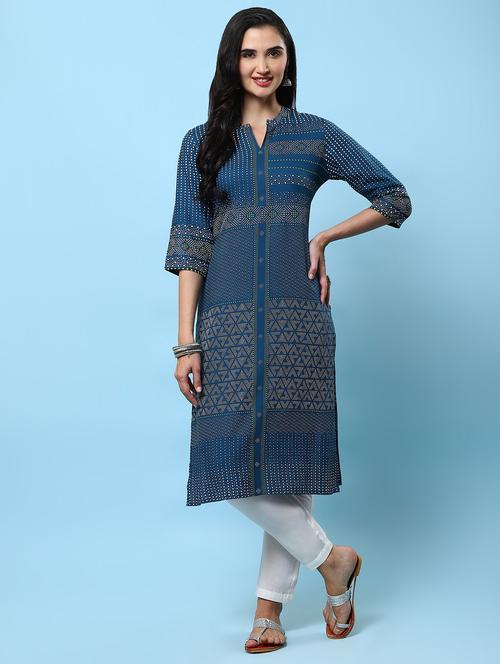 women mandarin neck printed straight kurta - 21221672 -  Standard Image - 0
