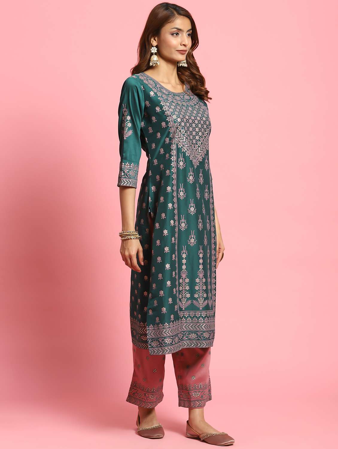 women round neck kurta palazzo set - 21221685 - Standard Image - 1