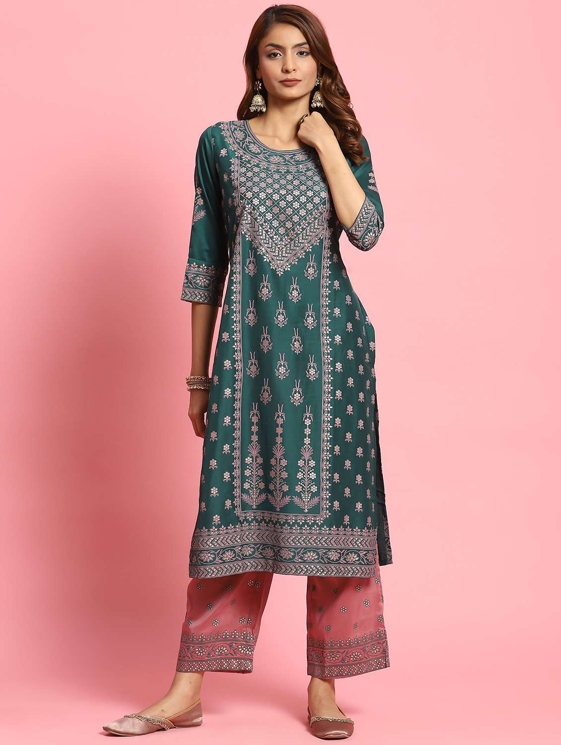 women round neck kurta palazzo set - 21221685 - Standard Image - 4