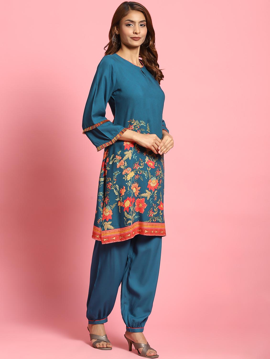 women floral key hole neck kurta salwar set - 21221690 - Standard Image - 1