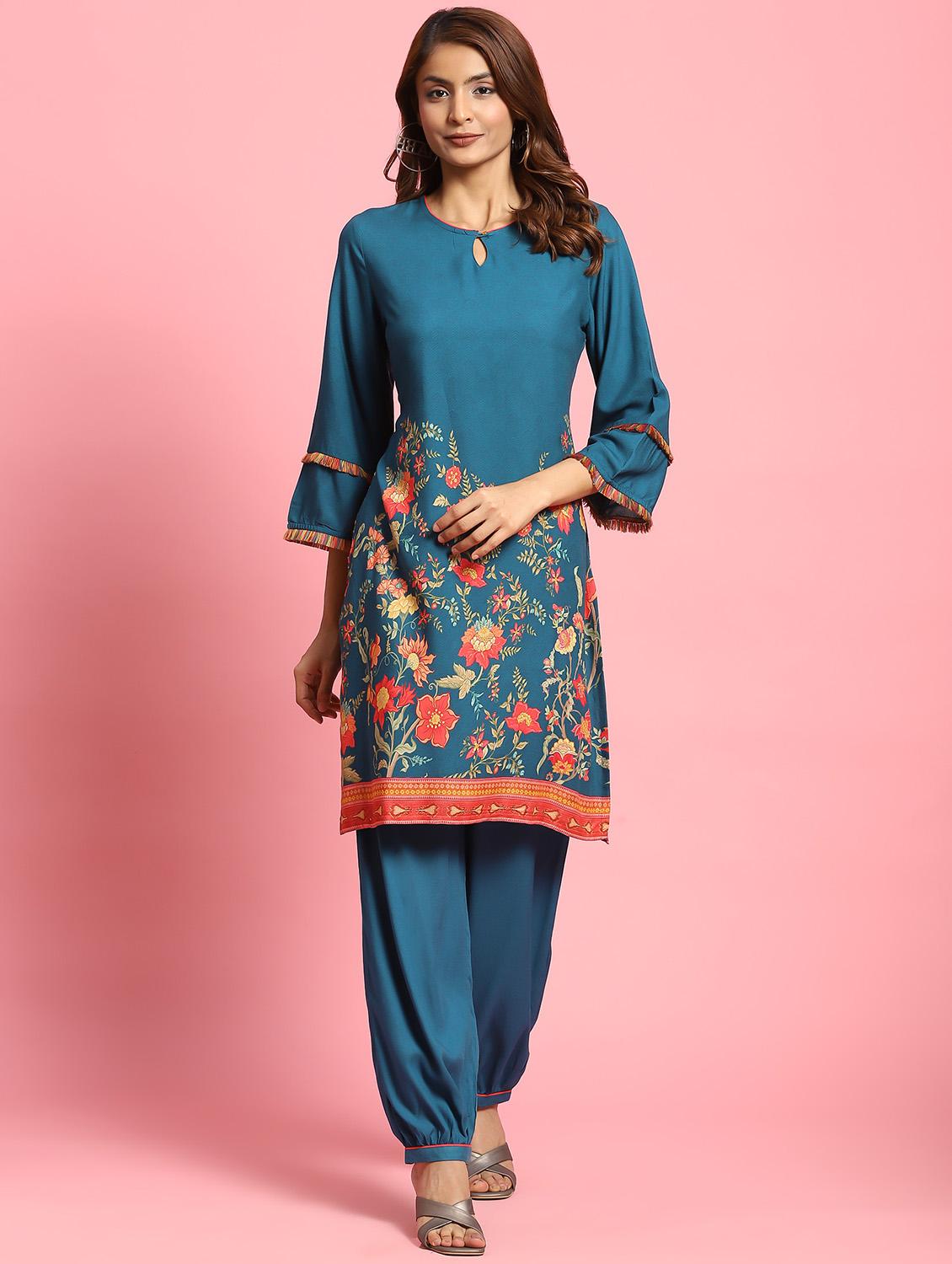 women floral key hole neck kurta salwar set - 21221690 - Standard Image - 4