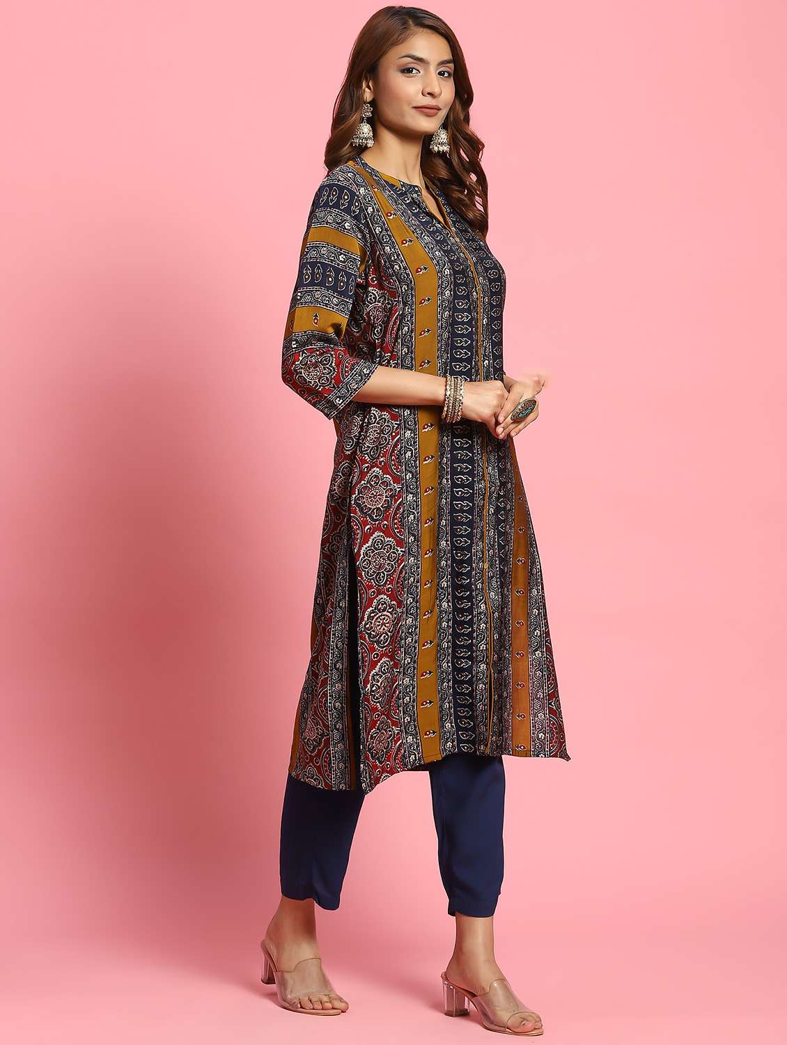 women mandarin neck printed kurta  - 21221700 -  Standard Image - 1