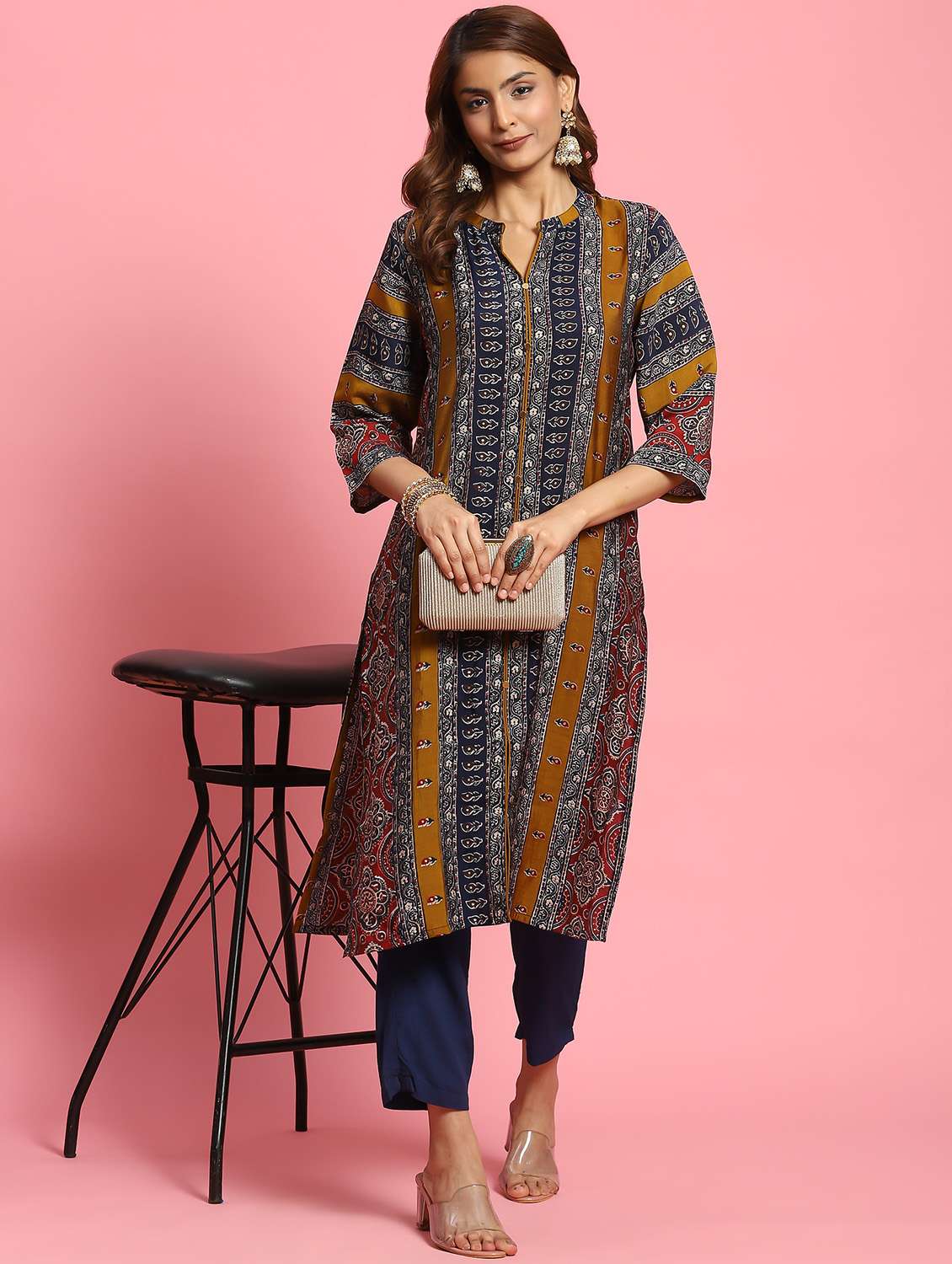 women mandarin neck printed kurta  - 21221700 -  Standard Image - 4