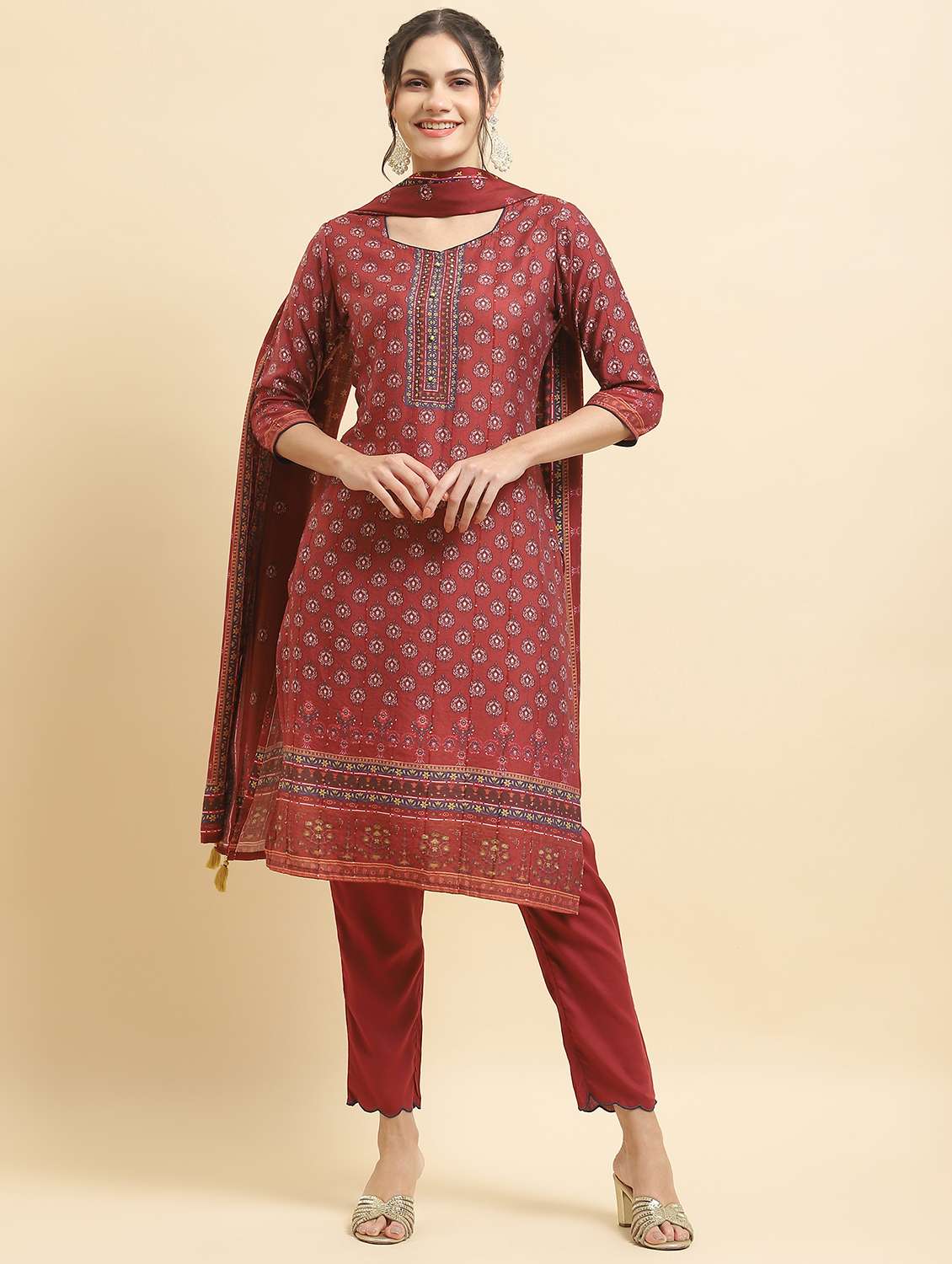 women three quarter sleeve kurta pant with dupatta set - 21221702 -  Standard Image - 4