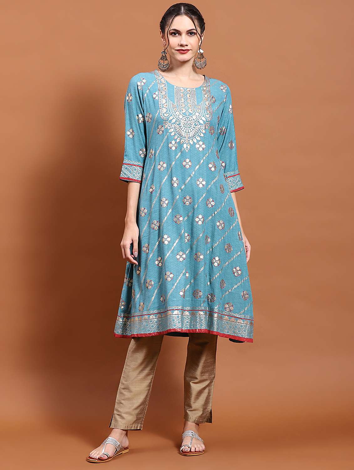 women light blue printed kurta - 21221739 -  Standard Image - 1