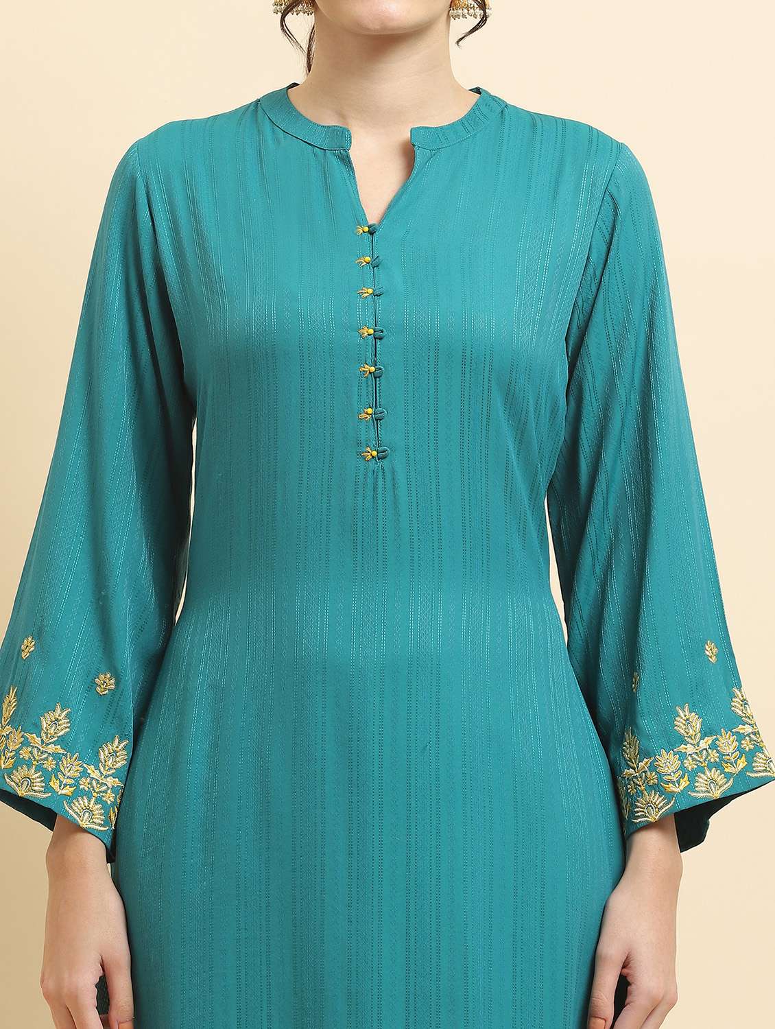 women mandarin neck kurta pant set - 21221741 -  Standard Image - 6