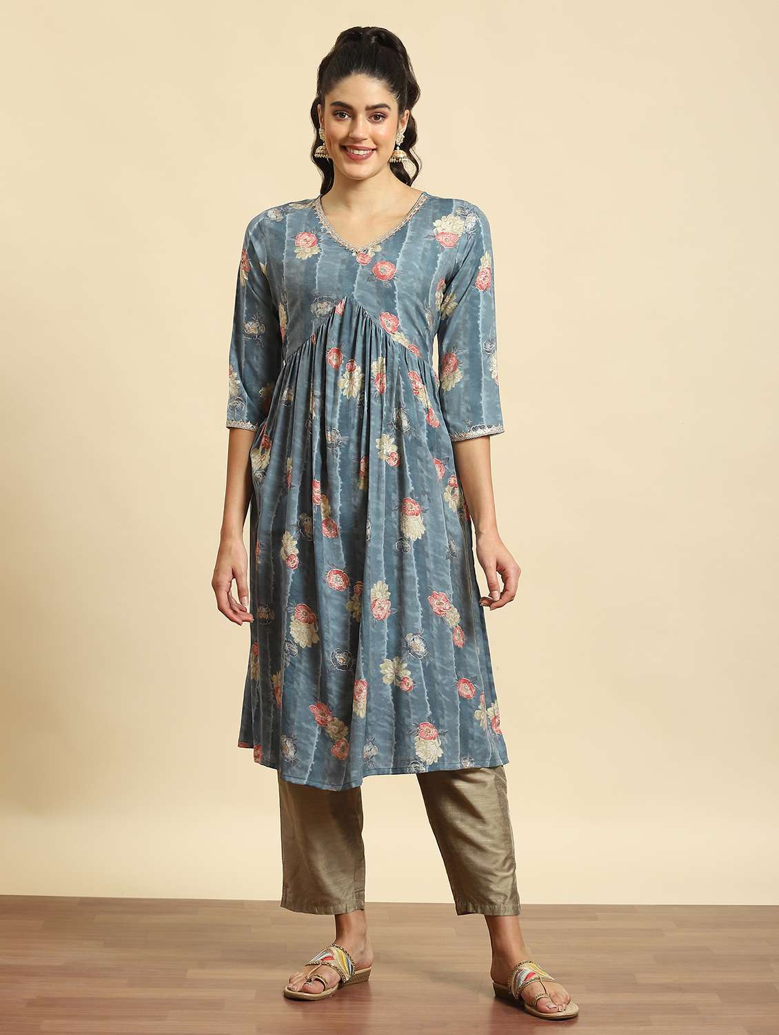women grey floral printed kurta  - 21221750 -  Standard Image - 1
