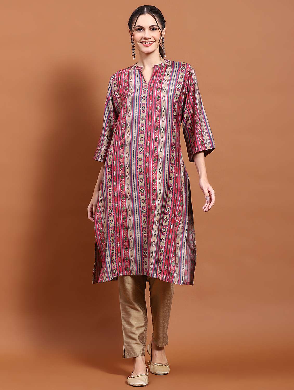 women mandarin neck printed straight kurta - 21221753 -  Standard Image - 1