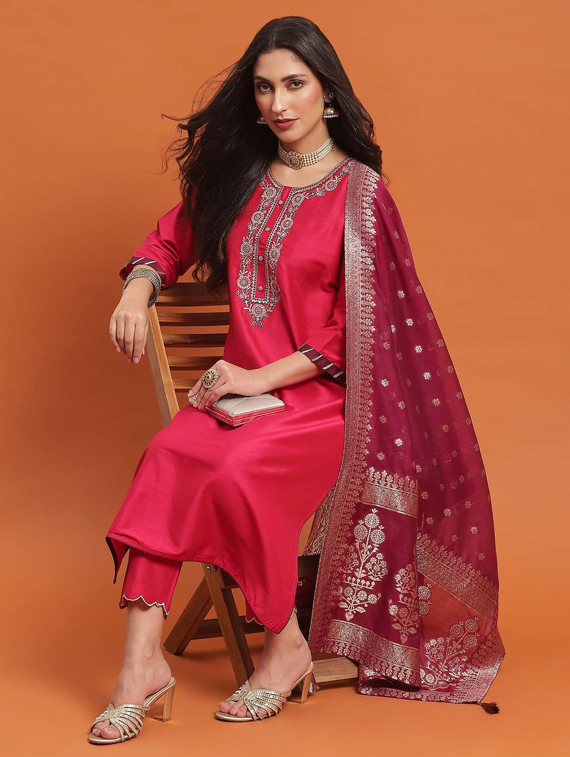 women three quarter sleeve suit set - 21221755 - Standard Image - 1