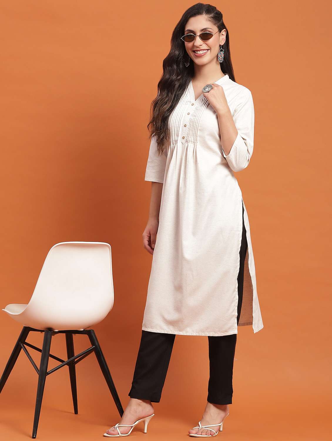 women three quarter sleeve straight kurta