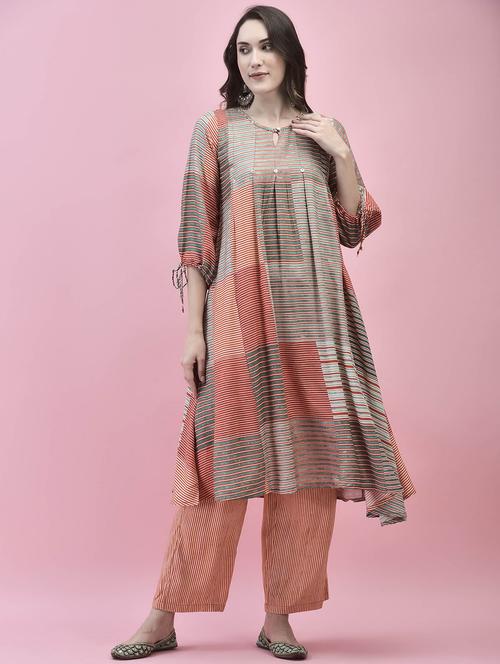 women multi color key hole neck kurta pant set - 21221809 -  Standard Image - 0