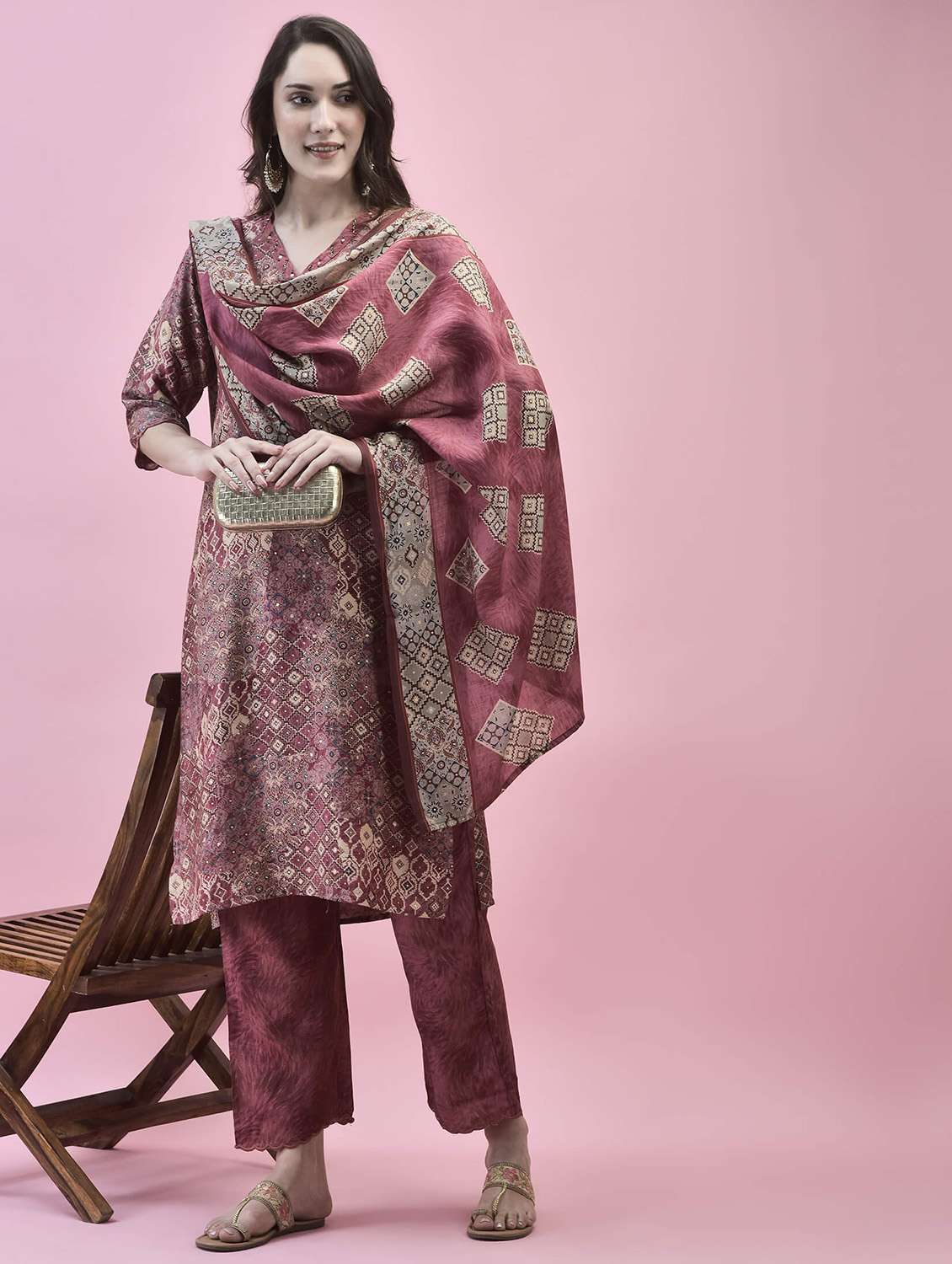 women printed kurta pant set with dupatta - 21221812 -  Standard Image - 1