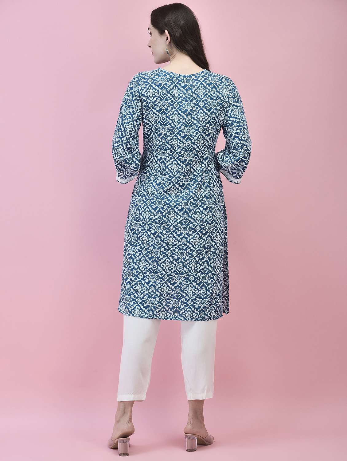 women three quarter sleeve straight kurta - 21221817 -  Standard Image - 4