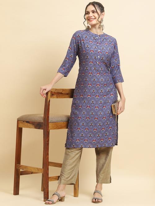 women three quarter sleeve straight kurta - 21221821 -  Standard Image - 0