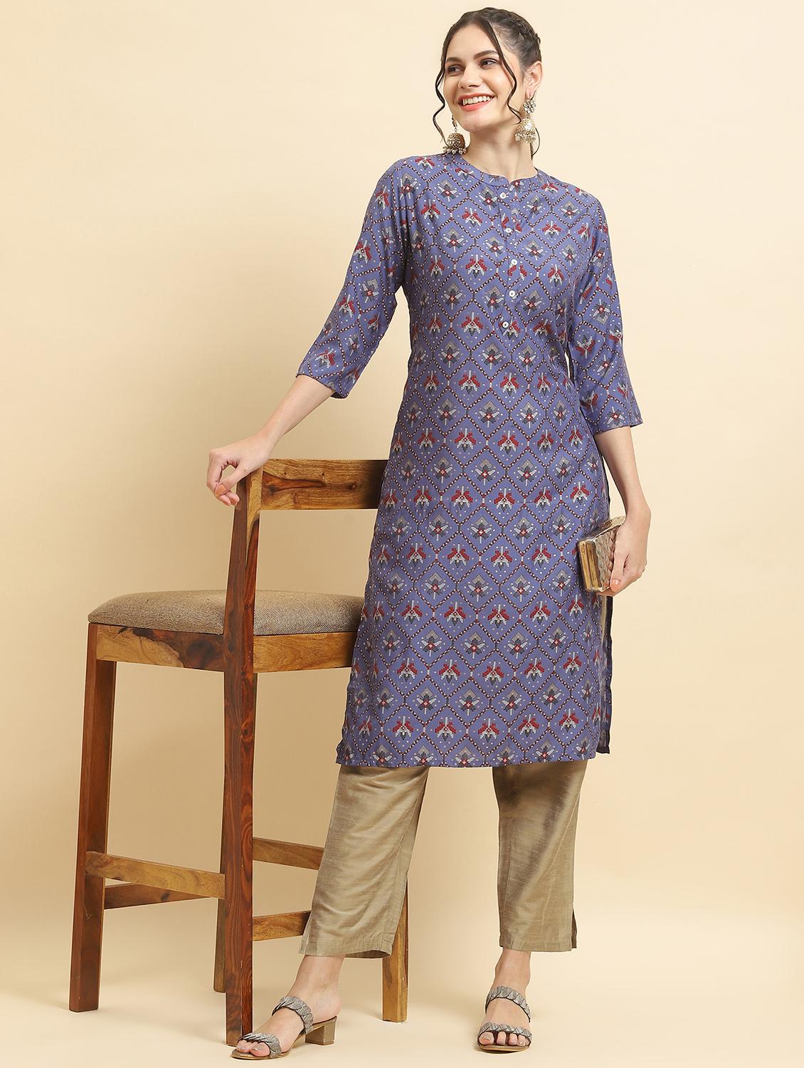 women three quarter sleeve straight kurta - 21221821 -  Zoom Image - 0