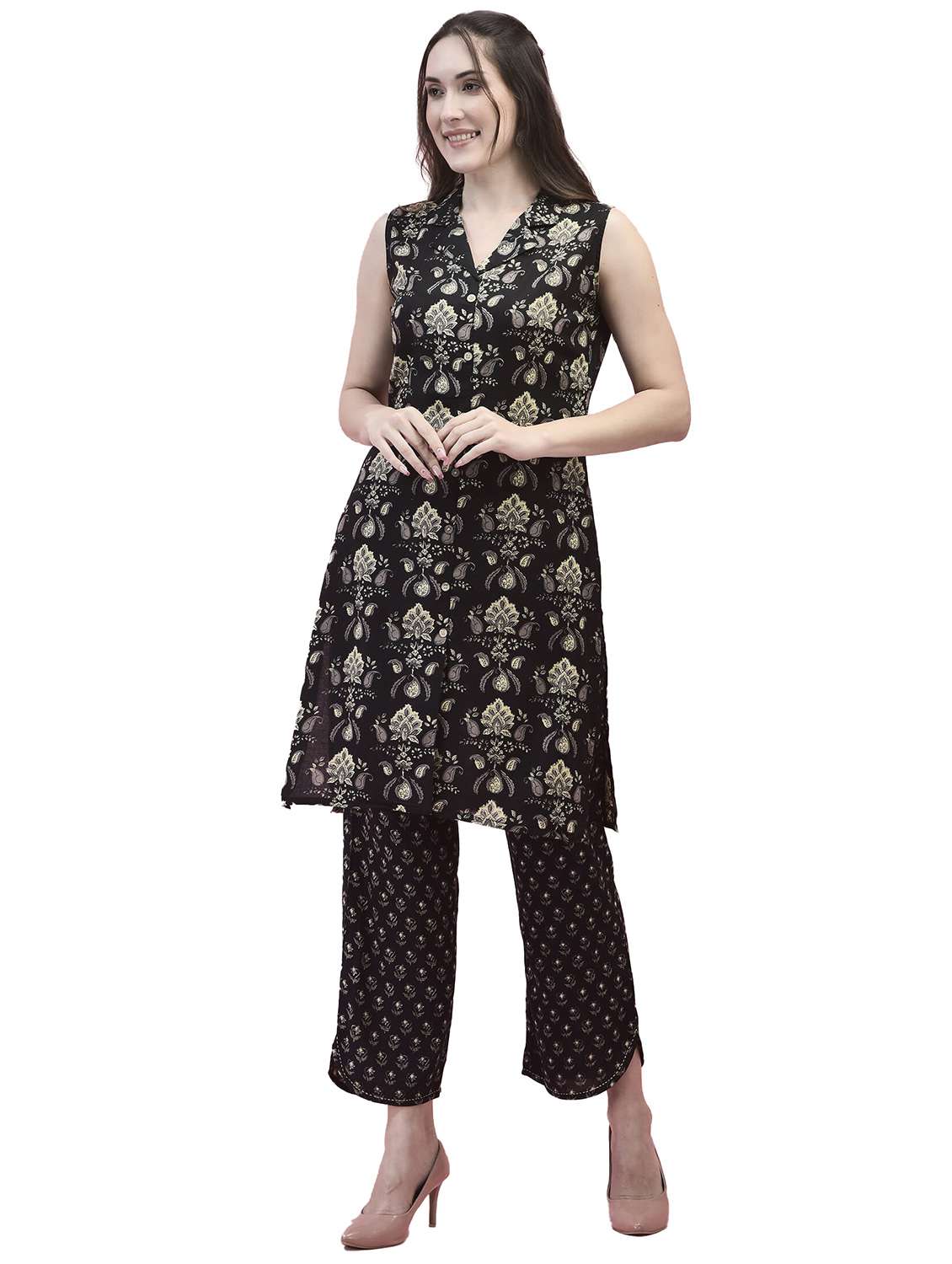 black cotton kurta pant  set - 21221824 -  Standard Image - 1