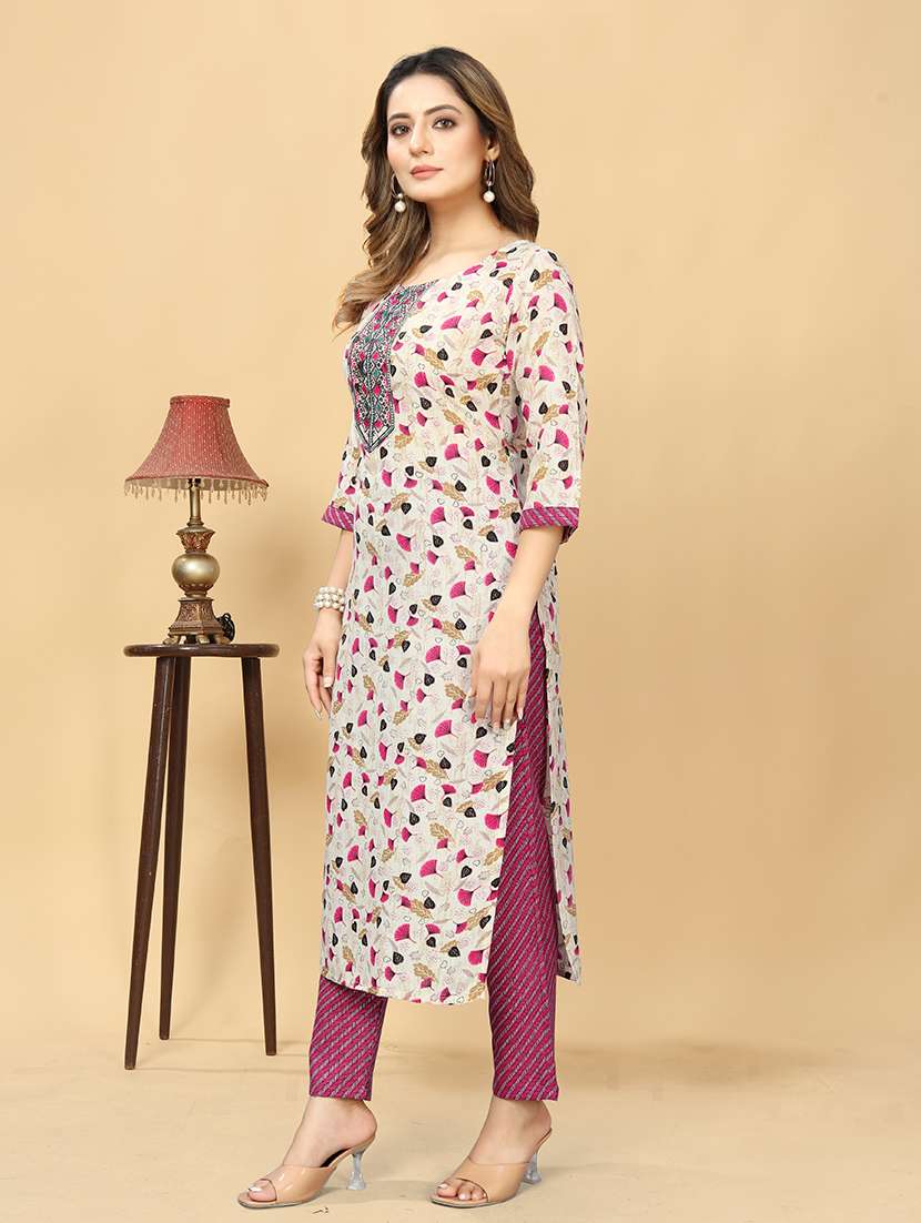 women round neck kurta pant set - 21222164 -  Standard Image - 1