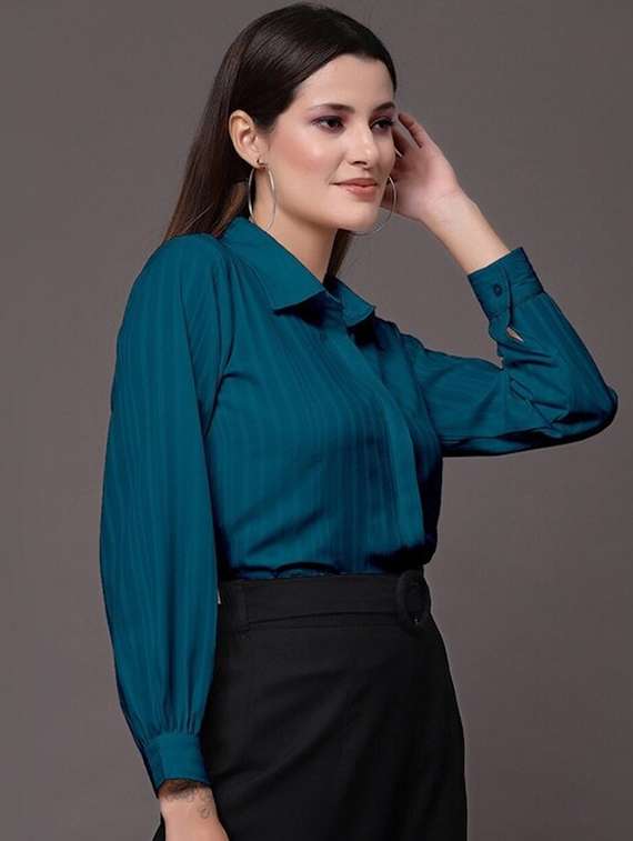 women solid collared long sleeeves shirt - 21222250 -  Standard Image - 1