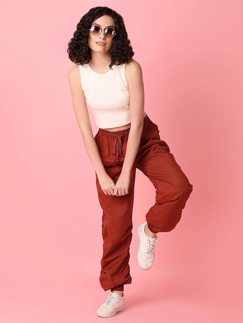 brown solid wide leg trouser - 21222824 - Standard Image - 4