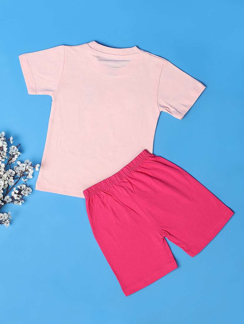 girls printed round neck t-shirt & shorts set - 21222890 -  Standard Image - 1