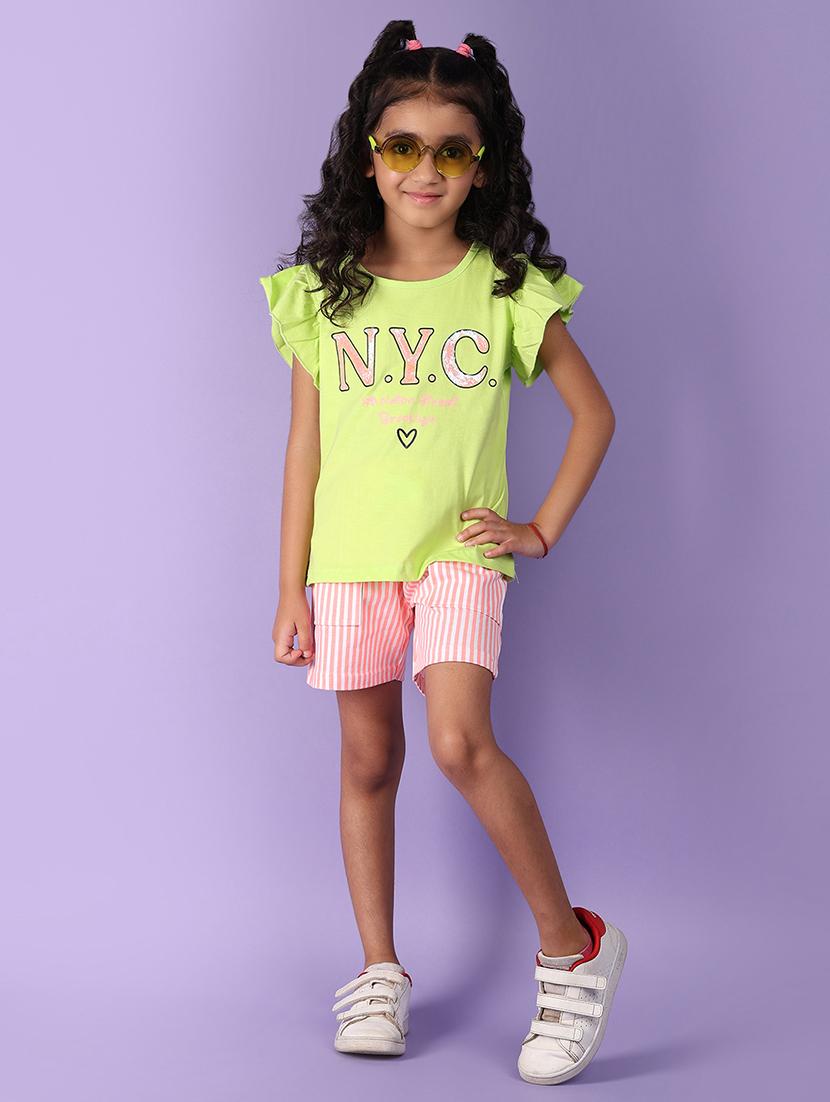 girls green cotton top & shorts set - 21223062 - Standard Image - 1