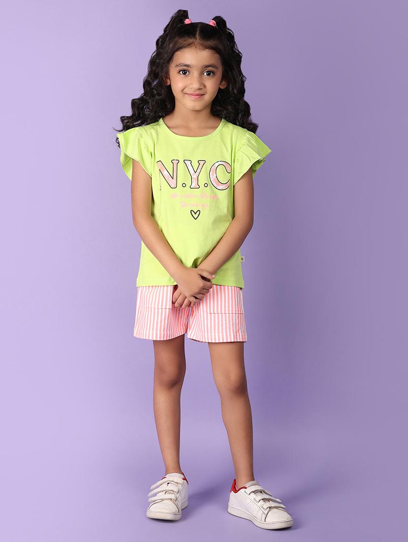 girls green cotton top & shorts set - 21223062 - Standard Image - 4