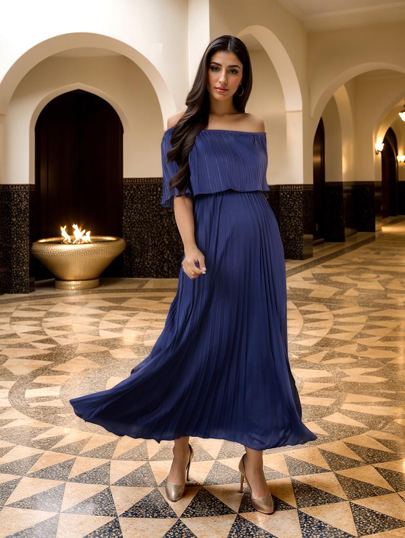 women solid off shoulder dress - 21223528 - Standard Image - 1