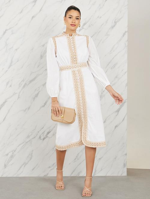 women laec detailed puff sleeves a-line dress - 21223533 - Standard Image - 0