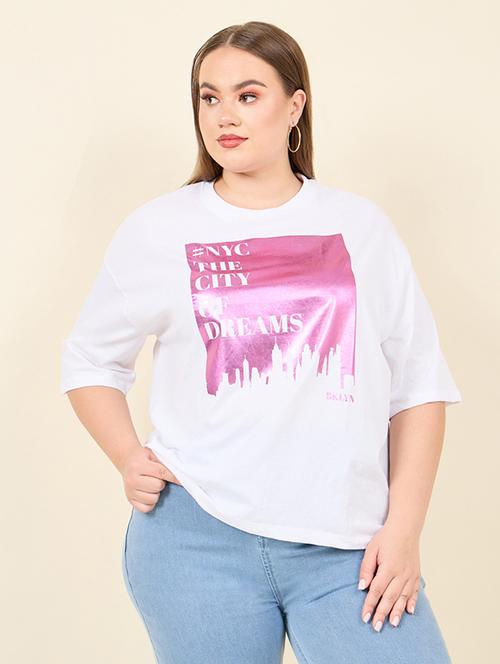 white front print cotton plus size t-shirt - 21223551 -  Standard Image - 0