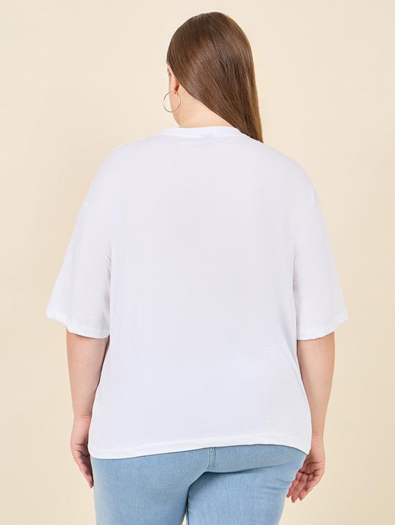 white front print cotton plus size t-shirt - 21223551 -  Standard Image - 1
