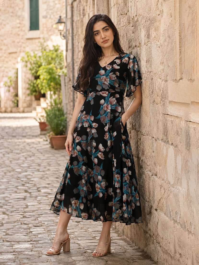 women floral printed fit & flare dress
