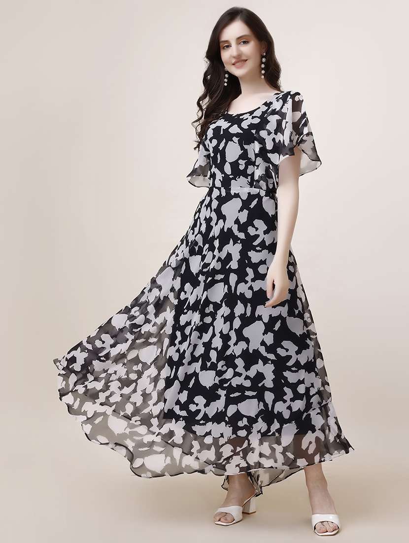 black georgette fit & flare dress