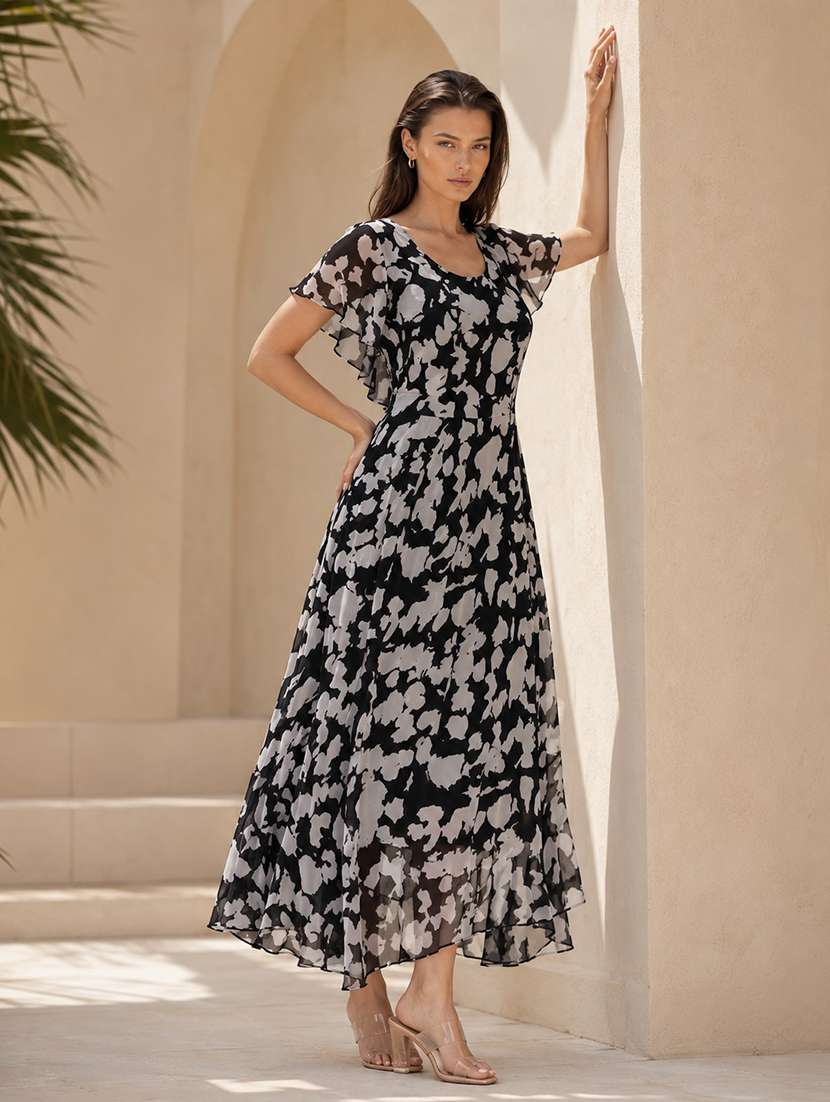 black georgette fit & flare dress - 21223674 -  Standard Image - 1